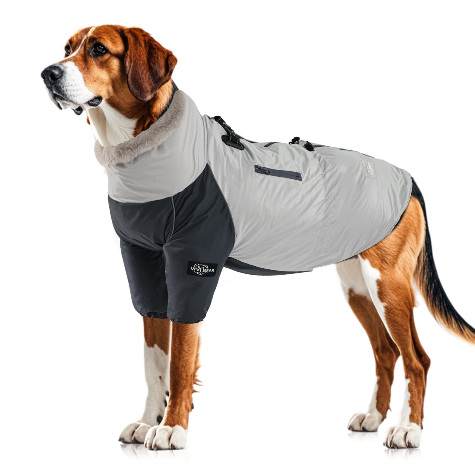 TOPSOSO Winter Dog Jacket - Polar Fleece Liner, Warm Dog Coat, Waterproof Raincoat with Pockets, Zip and Adjustable Elasticated Drawstring, Double D-ring Buckle, Reflective Tape