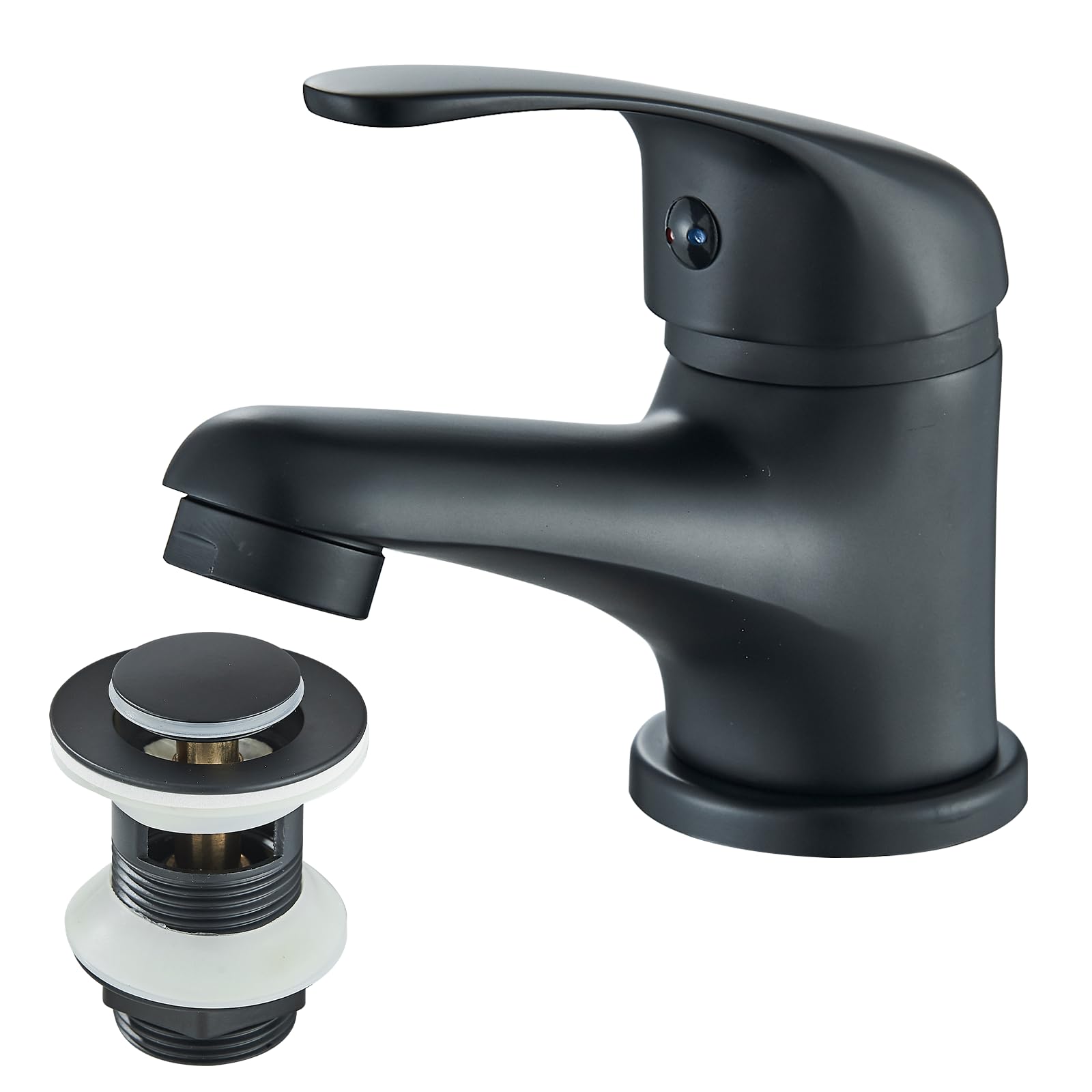 TVTIUO Basin Taps，Bathroom Sink Taps with Pop up Waste，Washroom Single Lever Brass Mixer Tap，Black Bathroom Sink Taps