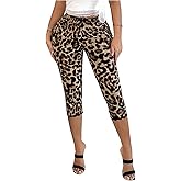 Milumia Women's Y2k Leopard Print High Waist Leggings Skinny Capri Cropped Pants