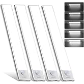 4 Pack Under Cabinet Lighting, Rechargeable Motion Sensor Light Indoor, Wireless Dimmable Magnetic Closet Lights, 32 LED Under Counter Lights for Kitchen, Wardrobe, Stairs, White Light