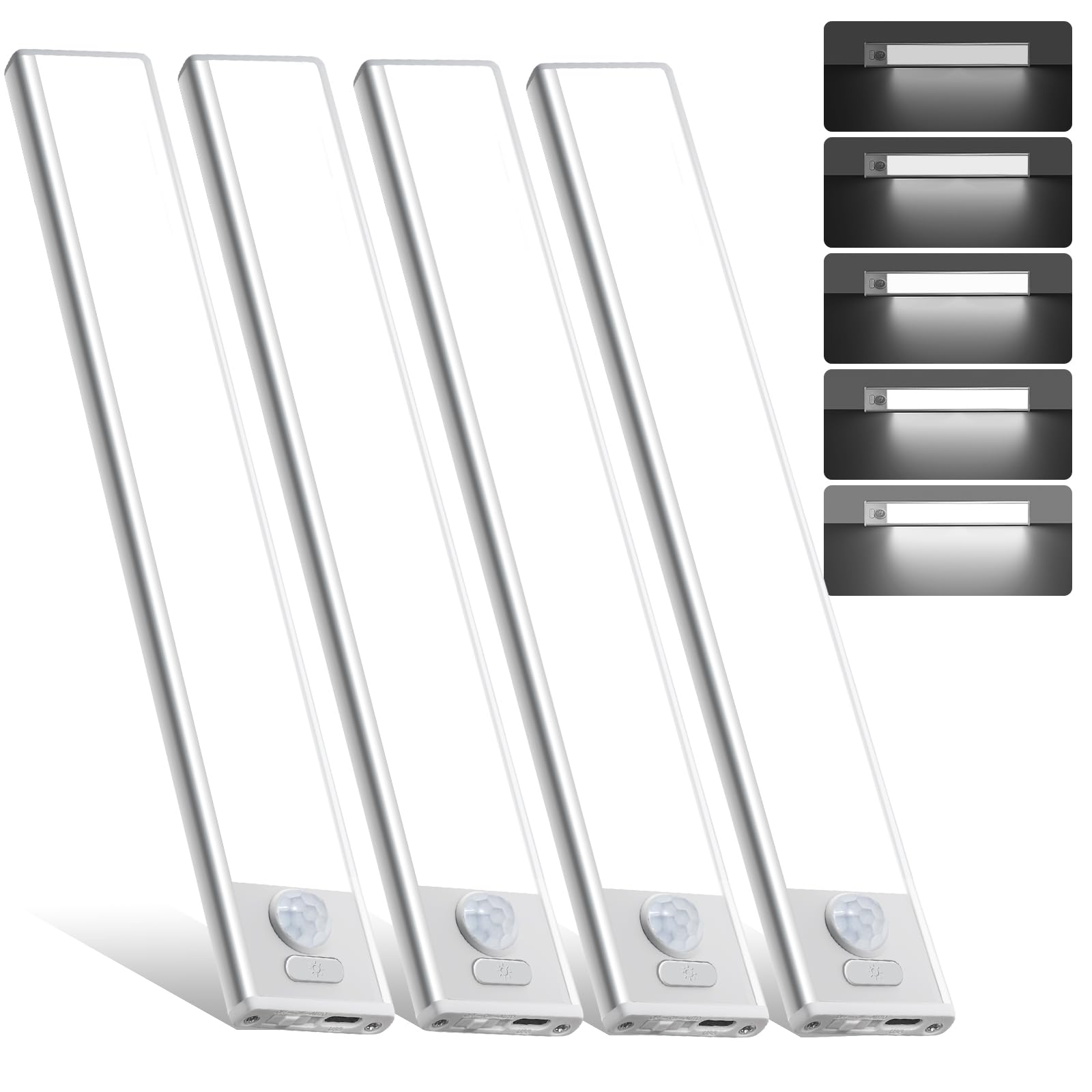 Photo 1 of 4 Pack Under Cabinet Lighting, Rechargeable Motion Sensor Light Indoor, Wireless Dimmable Magnetic Closet Lights, 32 LED Under Counter Lights for Kitchen, Wardrobe, Stairs, White Light