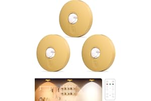 Aokpsrt Rechargeable Puck Lights With Remote Control, 1500mAh Battery Operated Tap Lights, Dimmer & Timer Under Cabinet, Wireless LED Stick-On for Closet, Bedroom, Kitchen - Gold 3Pcs