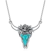 BETHZA Turquoise Cow Skull Necklace 925 Sterling Silver Head Skull Pendant Bohemian Western Jewelry Gifts for Women Cowgirl