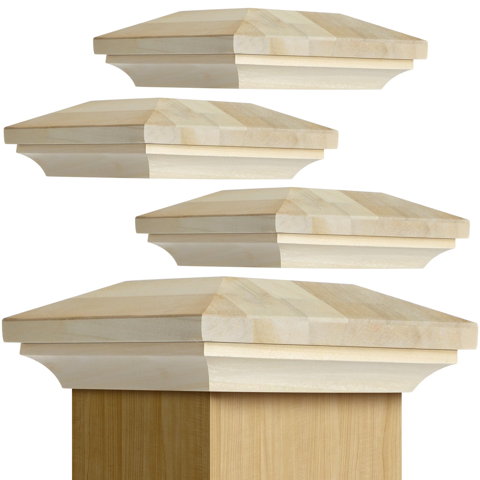 Photo 1 of Sasylvia 4 Pcs 3.5" x 3.5" Wood Newel Post Cap Fence Post Cap for Topper Top Resistant Decking Caps for Outdoor Fences Decks and Mailboxes Cover