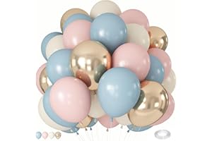 Gender Reveal Balloons,35pcs 12Inch Dusty Blue Pink balloon arch, Chrome Gold Sand White Balloon for Boho Gender Reveal Engag