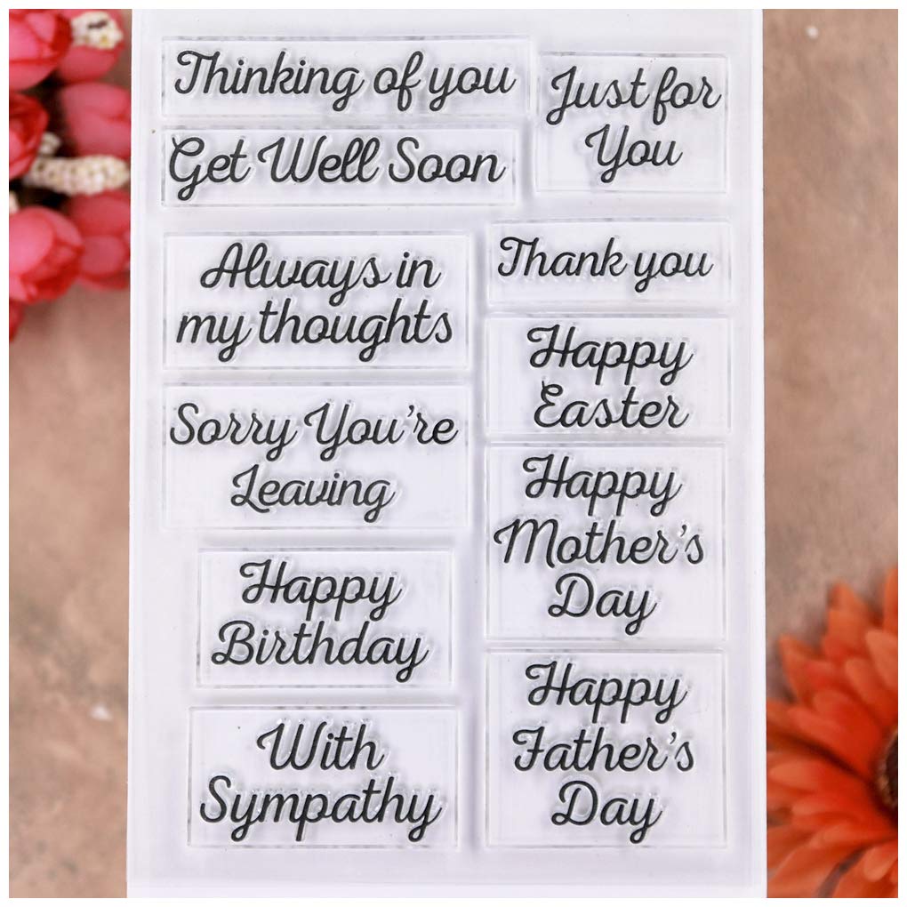 KWELLAM Words Happy Mother's Day Father's Day Thinking of You Get Well Soon Happy Birthday with Sympathy Clear Stamps for Card Making Decoration and DIY Scrapbooking
