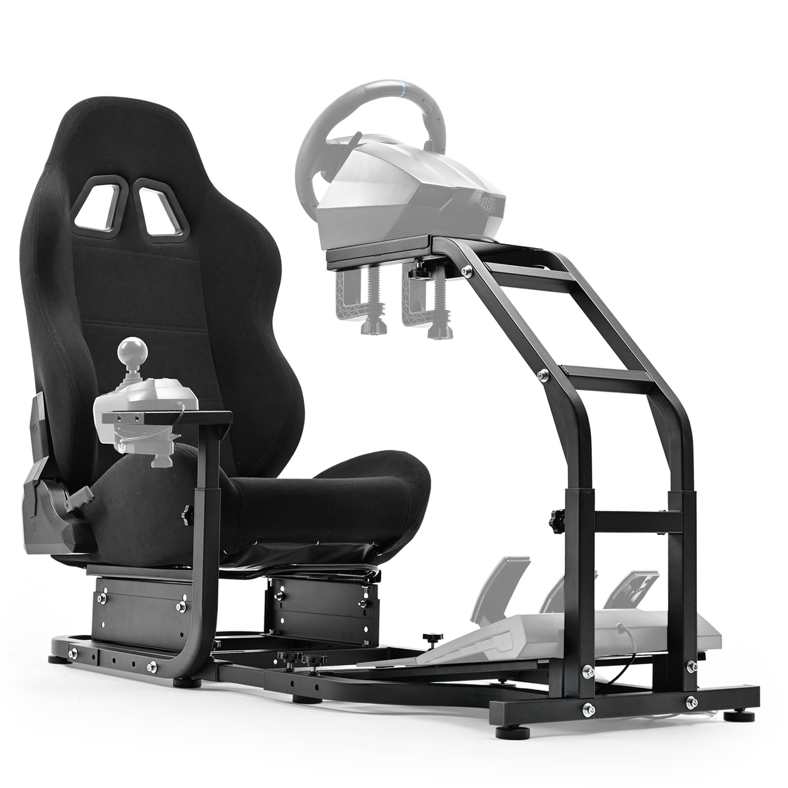 Marada Adjustable Racing Simulator Cockpit with Comfort Racing Seat Fit for Logitech/Thrustmaster G25 G27,G29 G920 G923 T80 T300RS TX F458 T500RS, Race Driving Sim Stand No Steering Wheel/Pedal