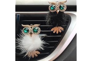 Riloer Bling Crystal Owl Car Air Vent Clip Charms, 2 Pcs Natural Car Vent Clip Air Freshener, Fashion Charms Car Essential Oil Diffuser, Car Accessories for Women (Black and White)