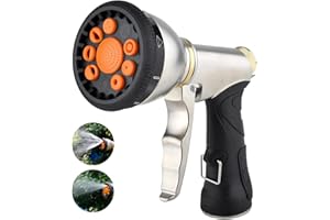 HOUGARIEE Garden Hose Nozzles 9 Adjustable Patterns Hose Spray Nozzle Heavy Duty Metal Hose Nozzle Spray Slip Resistant Water Sprayer for Cleaning/Watering Lawn Garden/Pets Shower/Car Washing