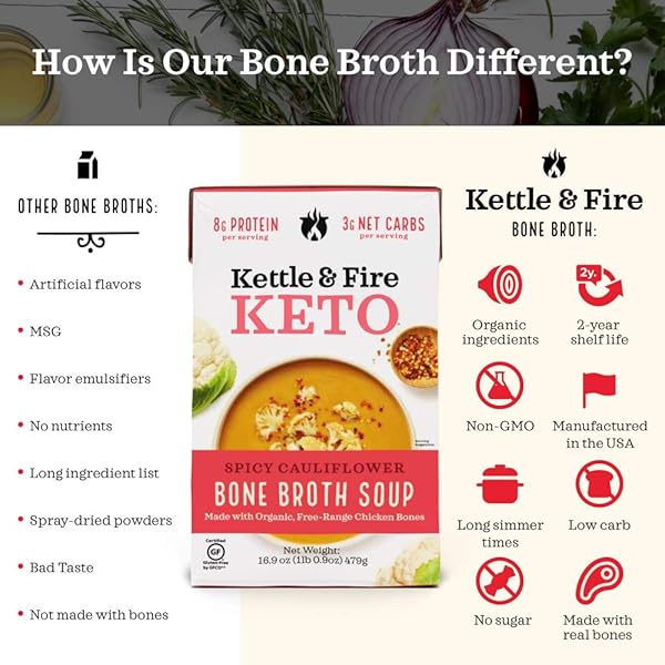 KETTLE & FIRE SPICY CAULIFLOWER SOUP WITH BONE BROTH, 16.9 OZ