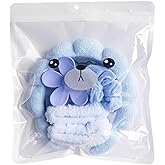 SHENIAFC 6Pcs Spa Headband for Washing Face,Wristbands Set Women Bubble Skincare Makeup Sponge Terry Cloth Padded Puffy Headband Bow Tie Hairband Cute Non Slip Thick Hair Accessory Gifts(Blue)