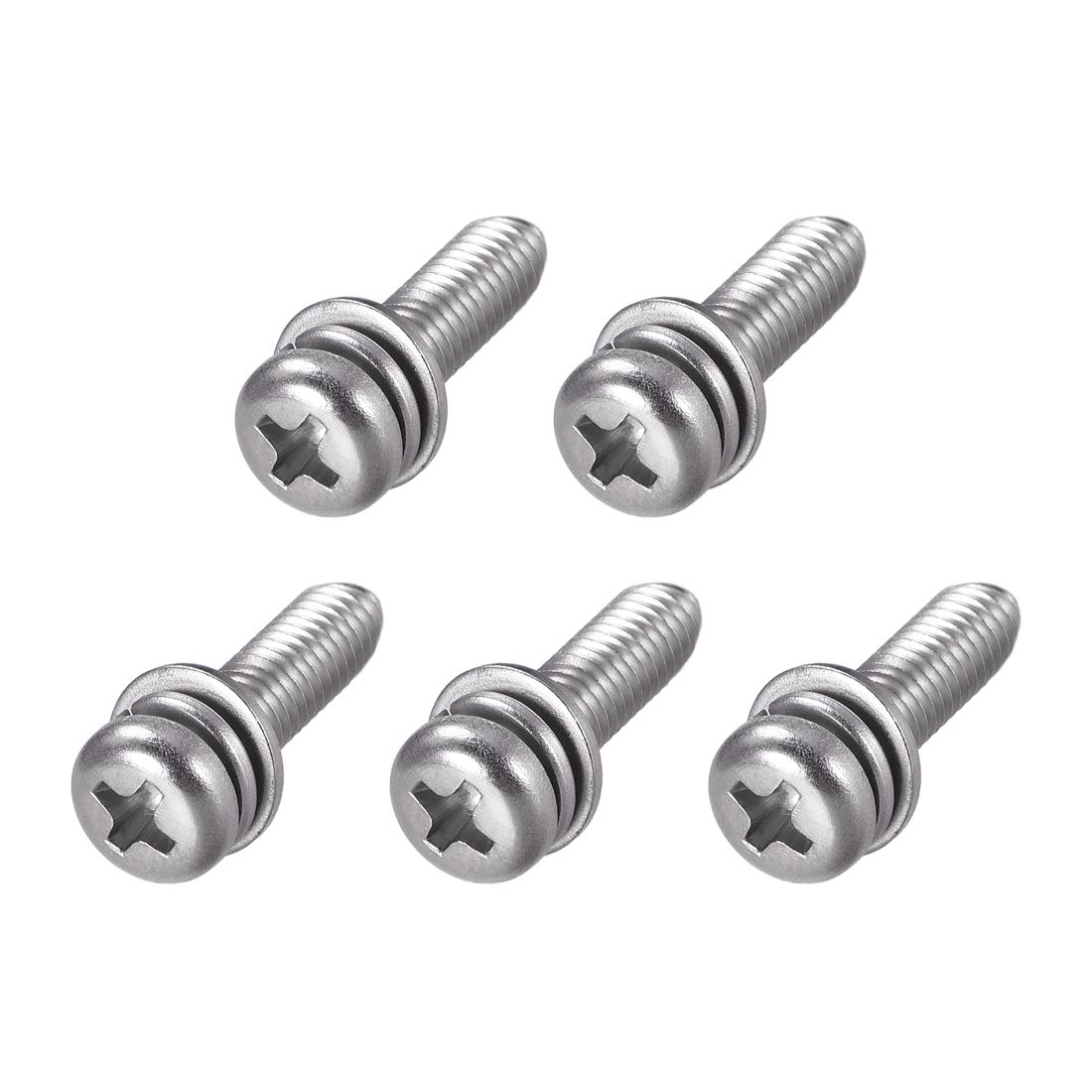 sourcing map M5 x 20mm Stainless Steel Phillips Pan Head Machine Screws Bolts Combine with Spring Washer and Plain Washers 5pcs