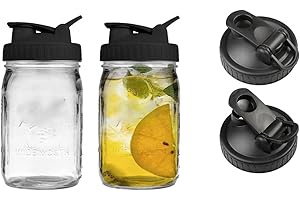 VIGOR PATH 2 Pack Wide Mouth Flip Cap Mason Jar Lids for Mason Jars - Airtight Sealing, Leak-Proof Design, and Convenient Pouring Spout (Jars Sold Separately) (Black)