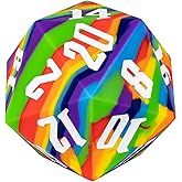 IUSTIDIE 55mm Silicone D20, Single 20 Sided Dice Giant D20 Large D20, Rainbow Colors, Soft & Comfortable Touch, Perfect Bounc