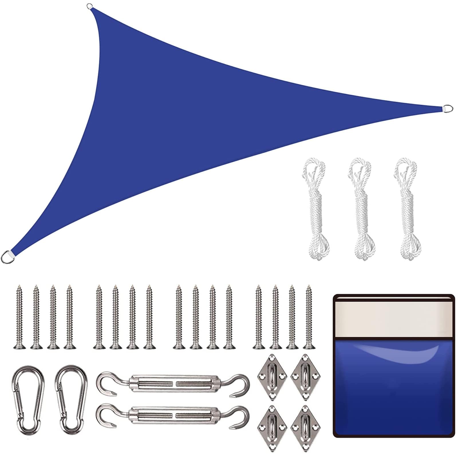 Yeahmart Sun Shade Sail Triangle 5x5x5m with Fixing Kit Waterproof Anti-UV Sunscreen Awning Canopy 98% UV Block for Outdoor Garden Patio Party Backyard Yard Camping with Free Rope, Blue