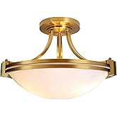 Bektas Semi Flush Mount Ceiling Light Fixture,16inch Brushed Gold Traditional Light Fixture with Milk Glass for Bedroom Kitch