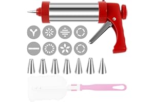 Cookie Press Gun, Stainless Steel Cookie Press Set for Baking with 8 Cookie Press Discs and 7 Cake Decoration Piping Tips, Ch