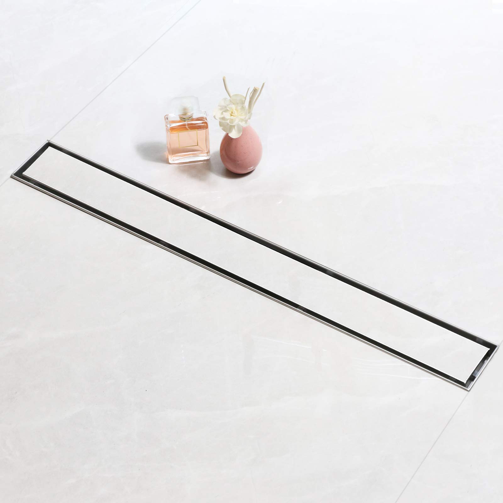 SaniteModar 70 cm Linear Shower Drain, 2-in-1 Tile Insert Panel Shower Drain with Siphon, Brushed 304 Stainless Steel Linear Drain with Leveling Feet