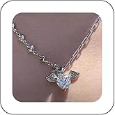 Xduargs Boho Crystal Heart Choker Necklace Vintage Heart Stitching Chain Necklace Silver Angel Wing Pendant Necklace Heart Paperclip Chain Necklace Jewelry for Women