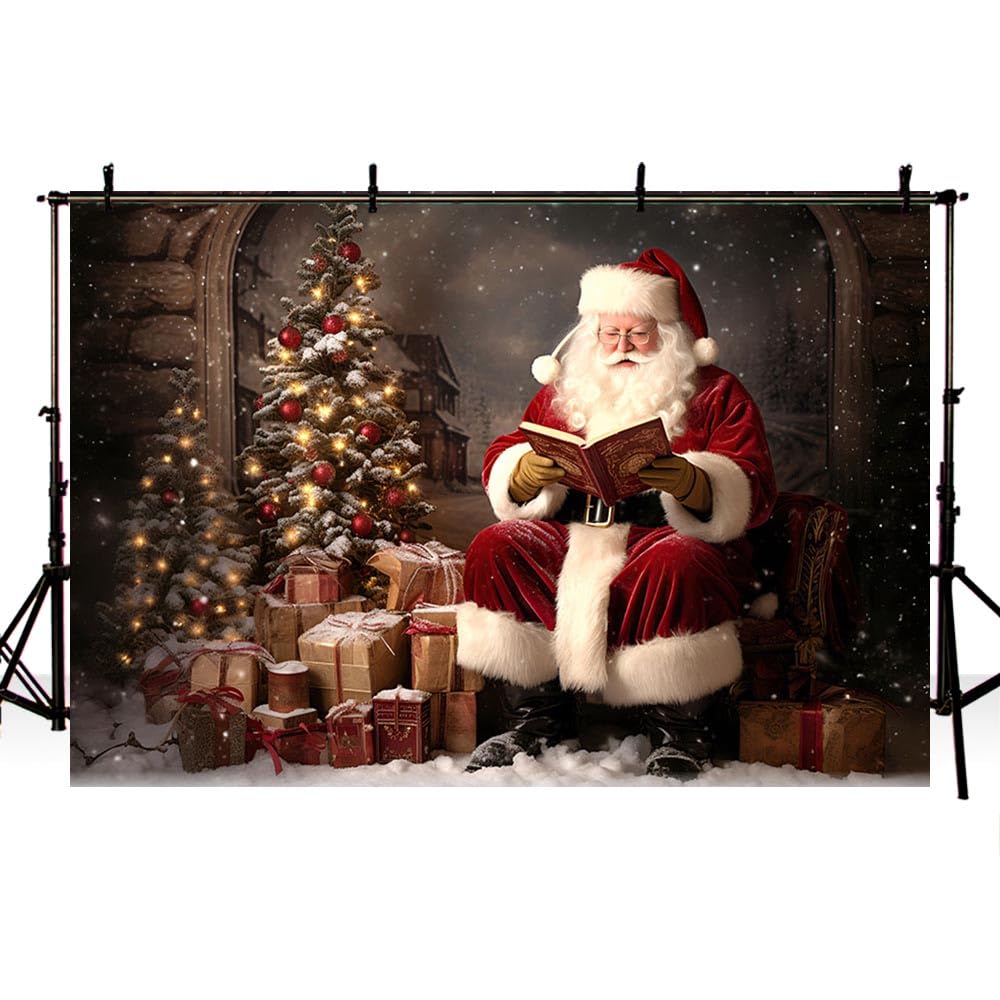 MEHOFOND 7x5ft Christmas Backdrop Santa Claus Story Book Christmas Tree Gift Fireplace christmas backdrops for photography Children Portrait Home Party Decoration Banner Studio Supplies