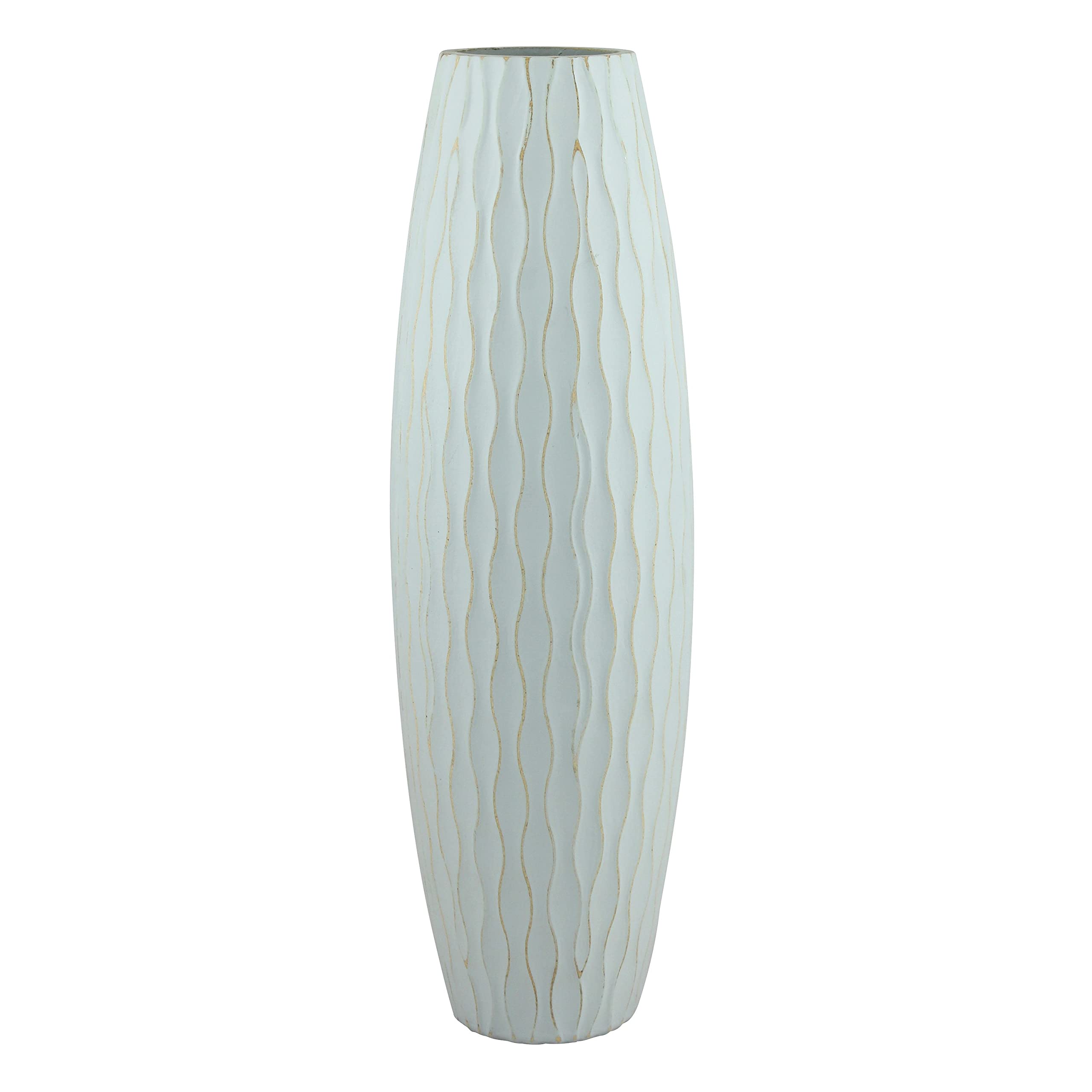 Stonebriar SB-5076C Beach Nostalgia Large Weathered Pale Ocean Wood Vase, Light Blue, 15.7"