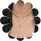 Erimberate Bohemian Layered Square Choker Necklace Tiny Bar Y Drop Necklace Gold Paperclip Link Chain Necklace Geometric Square Pendant Necklace Jewelry for Women Gifts