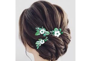 Earent Wedding Hair Pieces Green Flower Hair Pins Brides Hair Accessories for Women (Pack of 3)