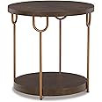 Signature Design by Ashley Brazburn Industrail Round End Table with Shelf, Dark Brown & Metallic