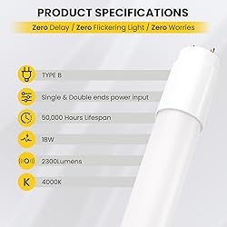Paby 25 Pack T8 LED 4FT Type B Tube Light, 18W