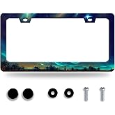 Personalise Aurora Night Sky License Plate Frame Scenery License Plate Frames Car Universal Stainless Steel Accessories Cars Decor with 2 Holes and Screws Fits Standard Us Vehicles Size 12.2 X 6 Inch