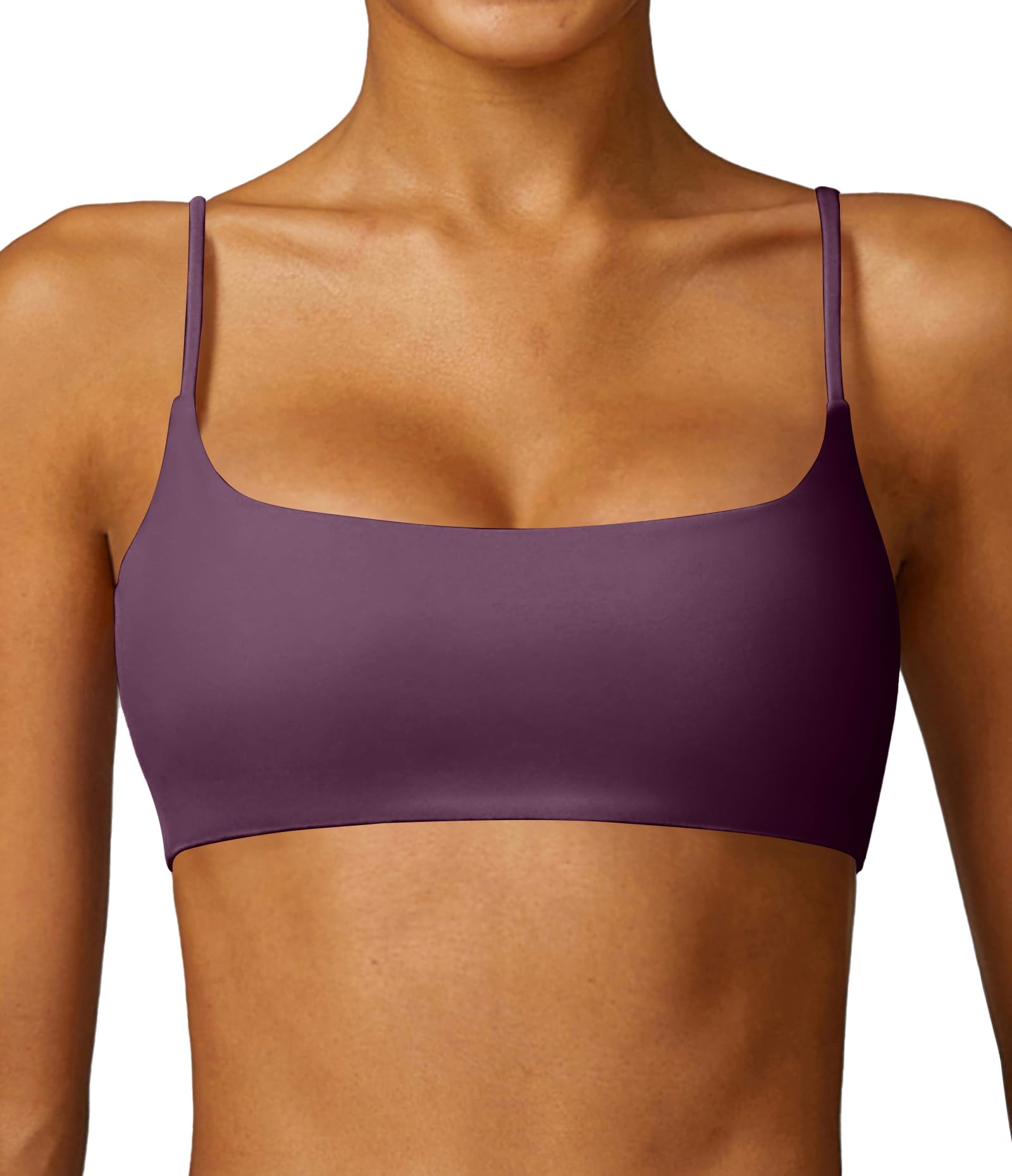 Photo 1 of Comper Women's Sports Bra with Thin Straps Stretchy Wirefree Workout Bras Lightweight Workouts Bralette with Removable Pads (Deep Purple-S)