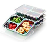 AIEVE Stainless Steel Kids Plates, 4 Pack Stainless Steel Portion Control Plate with Lids for Toddler 3 Compartment Non-Toxic (Rainbow)