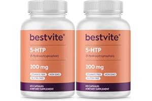 BESTVITE 5-HTP 200mg per Capsule (240 Capsules) (120 x 2) - No Stearates or Flow Agents - Gluten Free - Non GMO