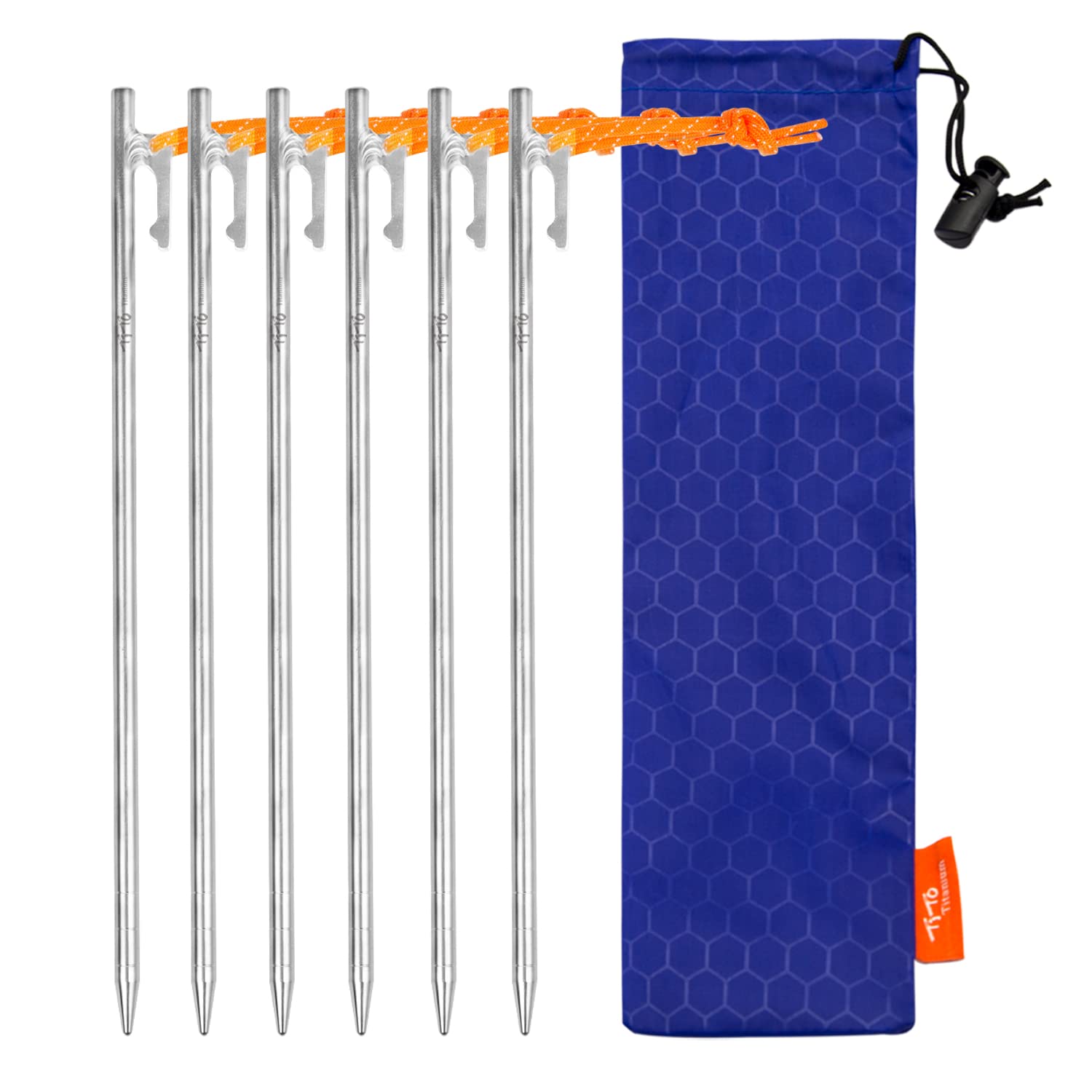 TITO High Strength Titanium alloy tent stakes Tent pegs nail pegs for canopy camping tent (Pack of 6pcs, 8×400mm)