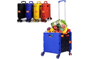 ZIYOU LANG Foldable Utility Cart Folding Portable Rolling Crate Handcart Shopping Trolley Wheel Box with Lid Wear-Resistant Noiseless 360°Rotate Wheel for Travel Shopping Moving Storage Office Use (Blue)