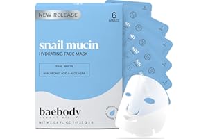 Baebody Snail Mucin Face Sheet Mask (6 pcs) - Anti Aging and Moisturizing Face Mask with Hyaluronic Acid - Deep Hydration for Youthful Skin