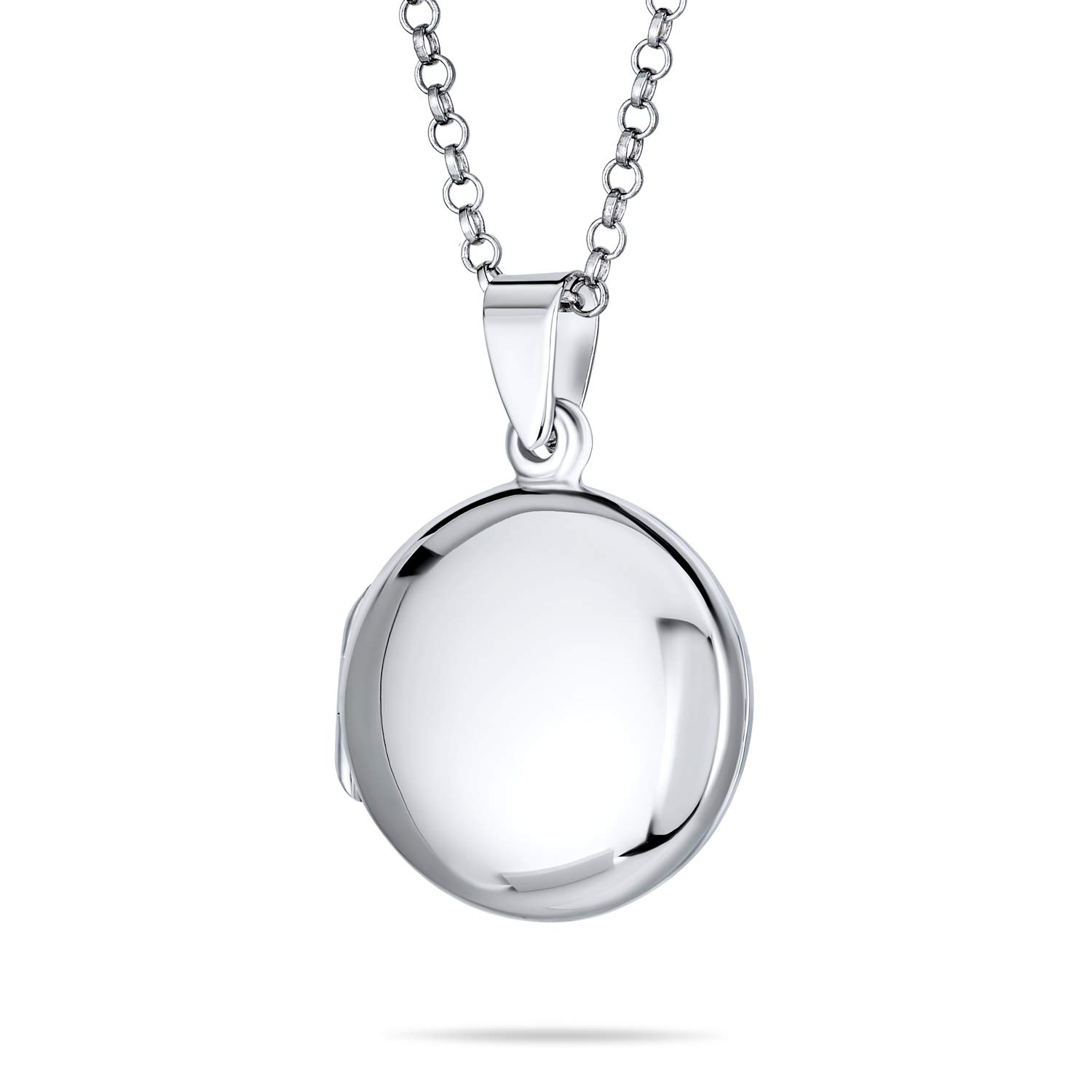 Bling Jewelry Personalized Large Simple Plain Dome Round Circle Photo Lockets for Women and Teens Polished .925 Silver Locket Necklace Pendant Hold Pictures