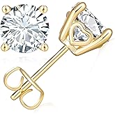 HOBATS 14K Gold Stud Earrings for Women Heart-Engraved Cubic Zirconia Stud Earrings Flat Back Gold Studs Earring for Women 7mm