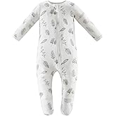 Owlivia Organic Cotton Baby Pajamas, Boys Girls Zip Front Sleep 'N Play Pjs, Footed Sleeper, Long Sleeve