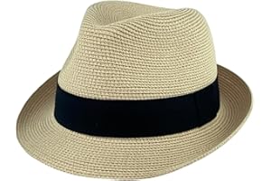 FREEBIRD99 Mens Straw Fedora Hat Short Brim Summer Beach Sun Hat Breathable Panama Trilby Cap Travel Fedora