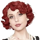 Kaneles Short Red Curly Finger Wave Wigs for Women 1920s Vintage Natural Flapper Hair Wig Synthetic Cosplay Halloween Costume Wig