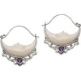 NOVICA Artisan Handcrafted Garnet and Bone Dangle Earrings - Sterling Silver Crescent Moon With French Wire