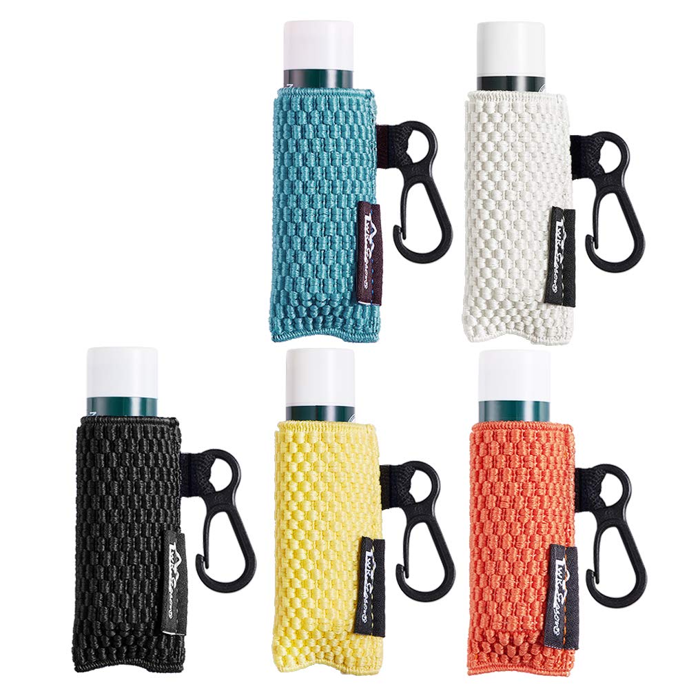 Lip Balm Holder Keychain Single 5pcs Clip on Chapstick Sleeves Holder Pouch Tight-Knit Elastic Lipstick Sleeve (Black/Orange/Jade/Yellow/Beige)
