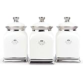 fanquare 30 OZ Cookie Jar, White Kitchen Canisters Set of 3, Farmhouse Porcelain Decorative Jars for Countertop, Ceramic Storage Jar for Coffee, Sugar, Tea Bag