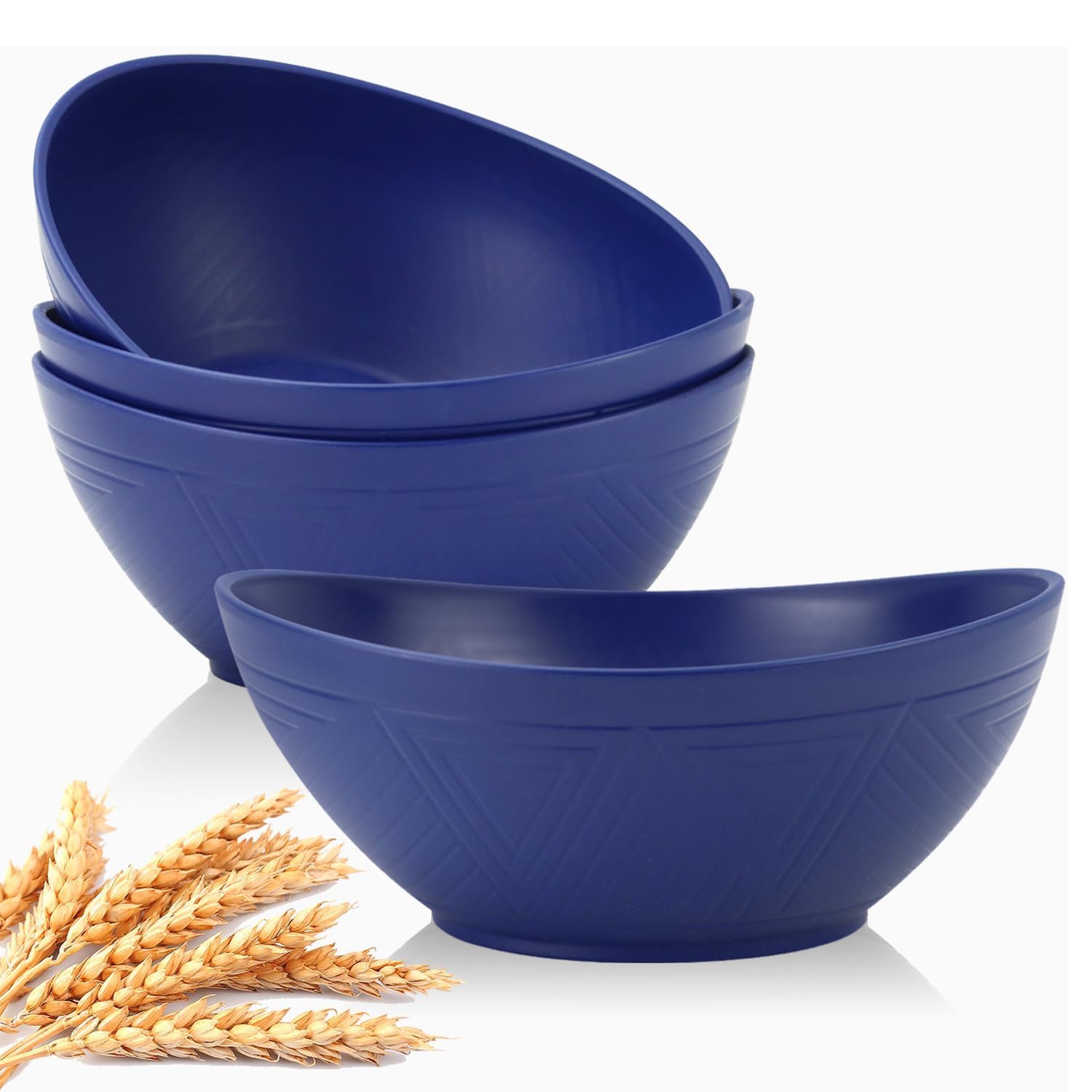 Photo 1 of Homienly Wheat Straw Bowls, 9.6 inch Salad Bowls, Large Serving Dishes for Wedding Parties, Camping, 60 OZ Bowl Set for Salad, Popcorn, Oval Shape, Microwave & Dishwasher Safe, Set of 4, Dark Blue