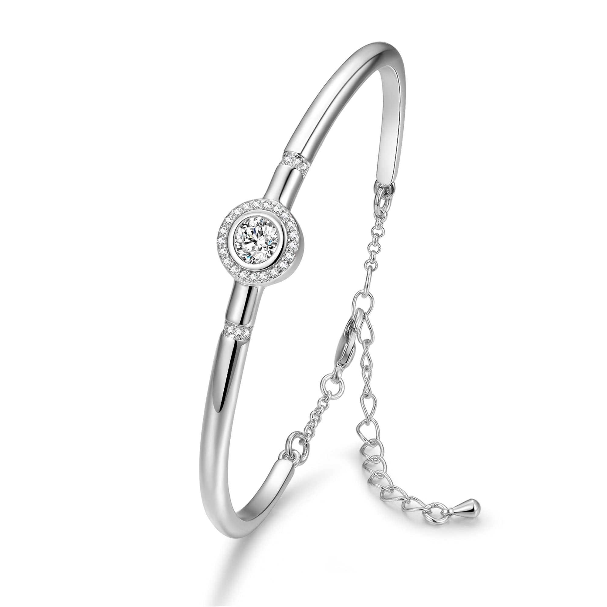 Praelinos Pure Love Bangle Bracelets for Womens Silver Tone Bracelet 18K White Gold Plated Cubic Zirconia Christmas Jewellery Gifts for Women Mom Girls Her