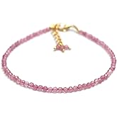 Gempires Natural Pink Tourmaline Beaded Bracelet October Birthstone Gemstone Jewelry Hypoallergenic 8 Inch Gold Plated Handmade Crystal Dainty Bracelets For Women