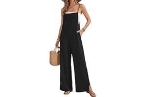 Ekouaer Womens Causal Sleeveless Jumpsuits Summer Boho Wide Leg Floral Overalls Rompers with Pockets
