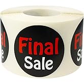 Final Sale Stickers, 1.5 Inch Round Adhesive Labels, Black with Red Text Clearance Stickers, 500 Total Labels on a Roll for Retail Sales, Discounts, and Merchandising – Made in The USA