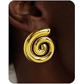 UANNEAU Gold Chunky Earrings for Women Trendy, 14K Gold Dainty Kont Earrings Statement Minimalist Hypoallergenic Stud Earrings Gifts for Her Mom